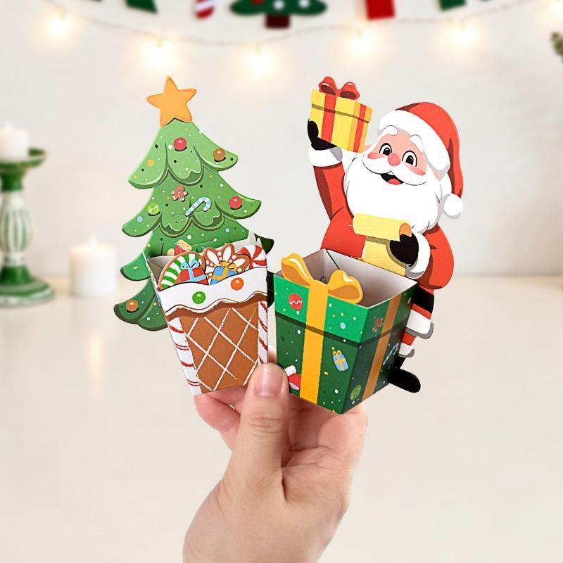 2Pcs Christmas Candy Gift Boxes With Santa Claus And Christmas Tree Designs Holiday Parties Home Decor Kids Treat Storage