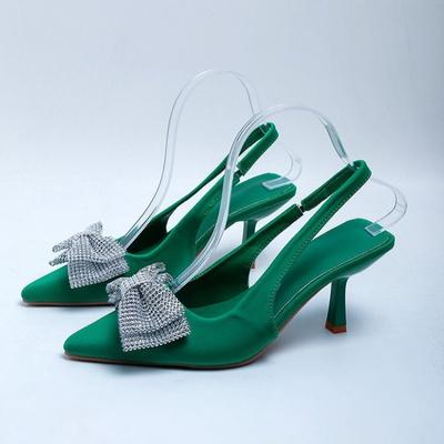 Francouzské Elegantní Vysoké podpatky Špičaté Mělké Mašličkou Zdobené Kamínky Zadní pásek Slingback Špička Sandály