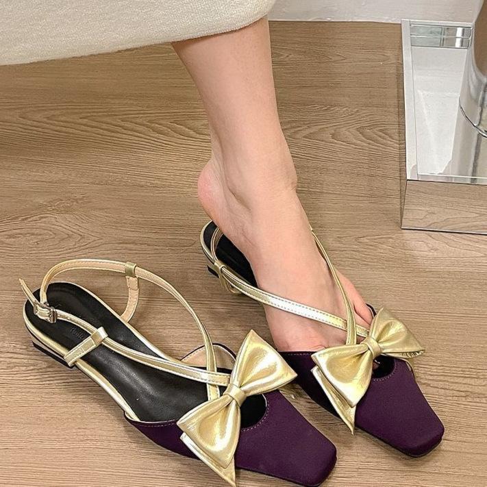 French bow design bag head sandals summer 2025 new versatile single shoes empty high heels fairy shoes