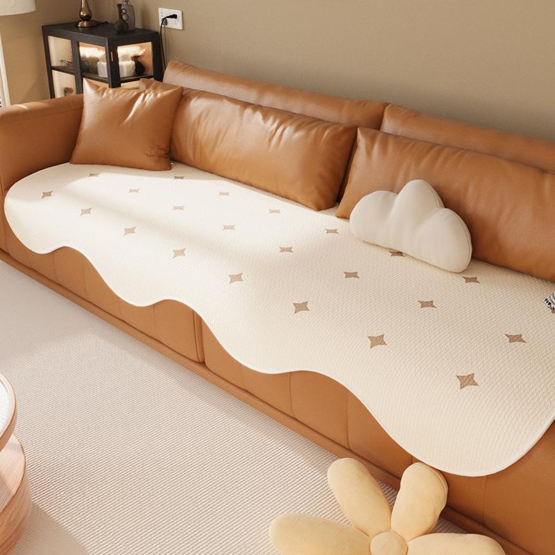 Summer Ice Silk Irregular Sofa Cushion Living Room Straight Row Sofa Cover Towel Non-Slip Anti-Scratching Seat Cushion for Summer