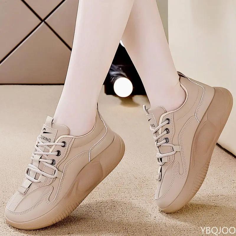 Spring New Ladies White Shoes Versatile Light Sports Shoes Fashion Leather Thick Soled Sneakers Casual Comfort Women's Loafers
