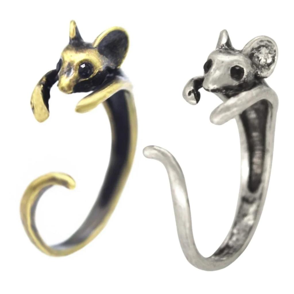 Vintage Mouse Ring Adjustable Hip Hop Party Opening Style Gold Color Metal Accessory European American Fashion 2026
