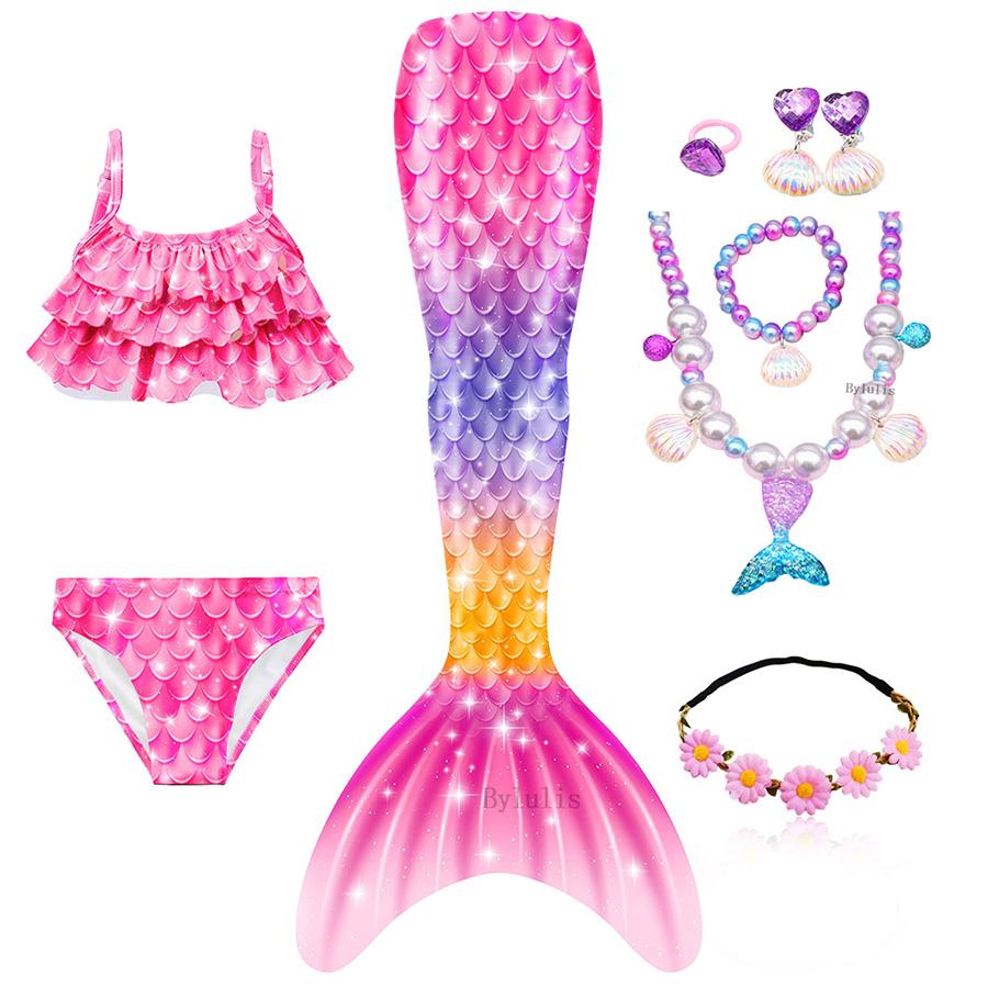 Plavecký ocas mořské panny Dívčí Halloweenský kostým Cosplay Plavky Fantasy Plážové bikiny Lze přidat Monoploutev Fin Dárky k narozeninové oslavě