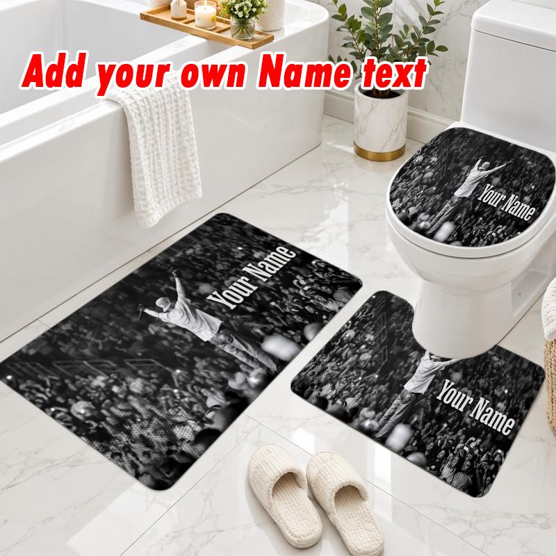 Personalized Eminem 3Pcs Flannel Toilet Mat Set Custom Text Bathroom Rug Non Slip