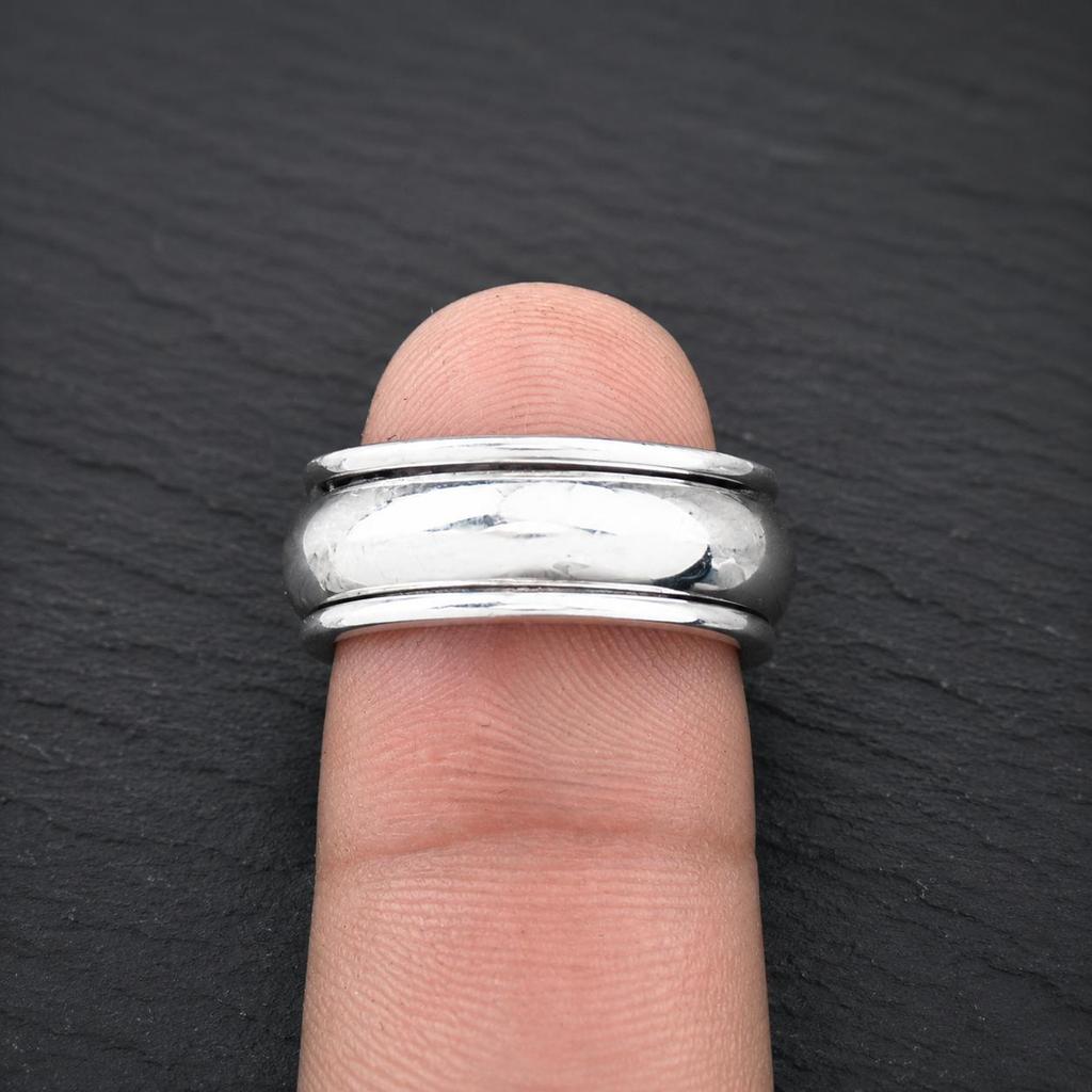 Anello Fidget in Argento Sterling 925 | Anello Minimalista a Fascia per Meditazione per Uomini e Donne