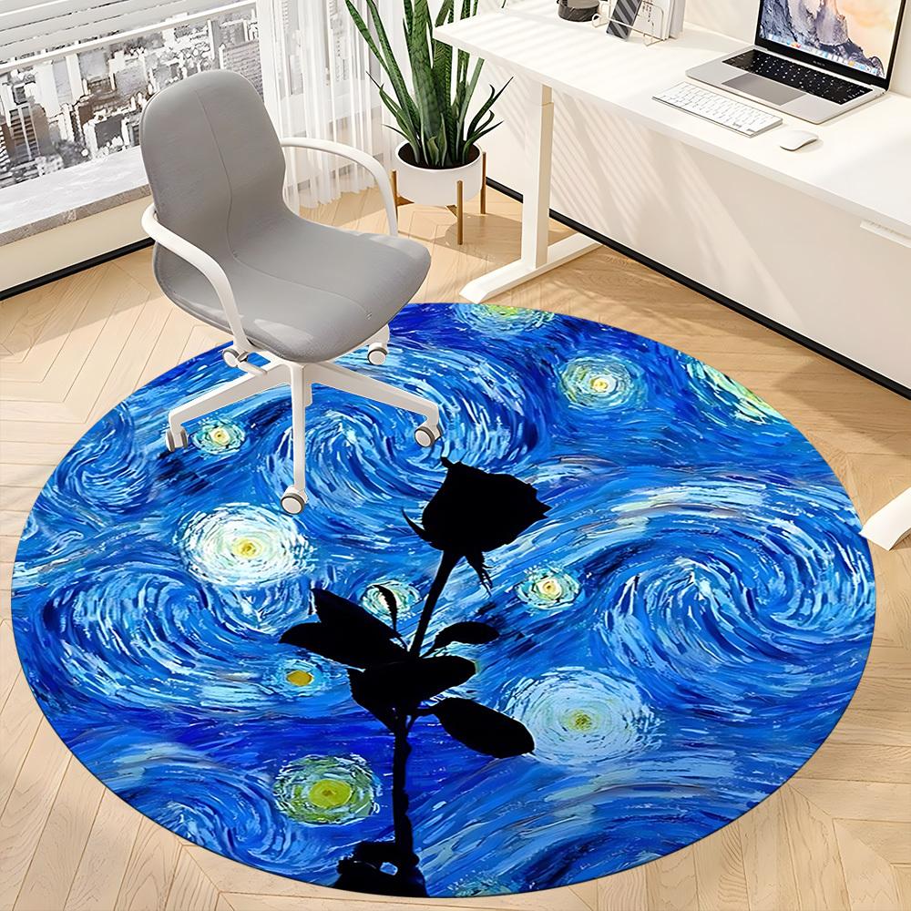 1pc Starry Night Rose Chair Carpet for Office, Round Non-Slip Durable Large Size Office Carpet, Suitable for Office, Beautiful Decoration
