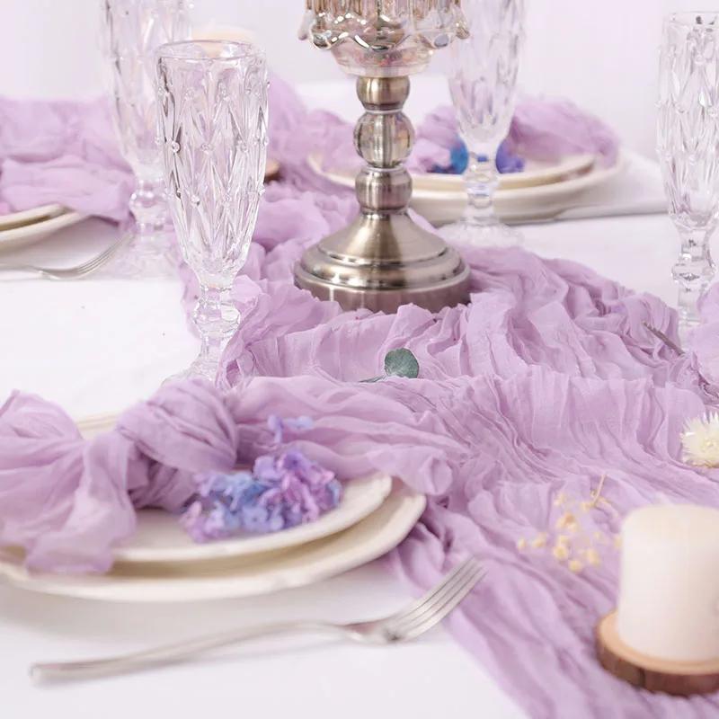 8pcs Wine Red Table Runner Rustic Burgundy Cheesecloth Table Runner For Wedding Birthday Party Christmas Tablecloth Overlay Deco