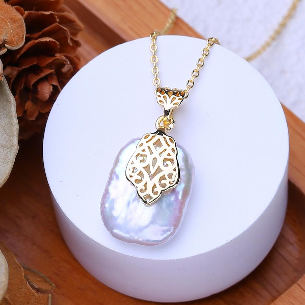LSOOYH Natural Freshwater Big Baroque Pearl Necklaces Party Elegant Vintage Pendant, Birthday Gifts for Women