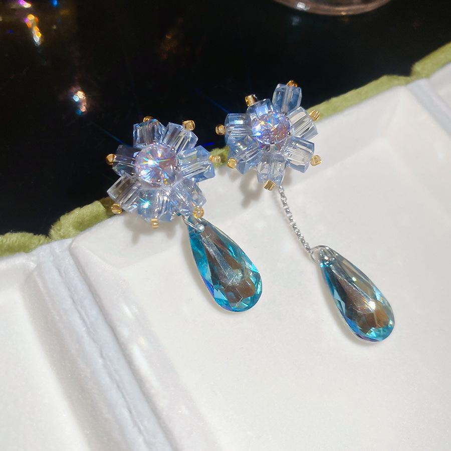 French Court Style Silver Needle Zircon Rectangular Earrings Exquisite Light Luxury High-end Stud Earrings Exaggerated Earrings Women