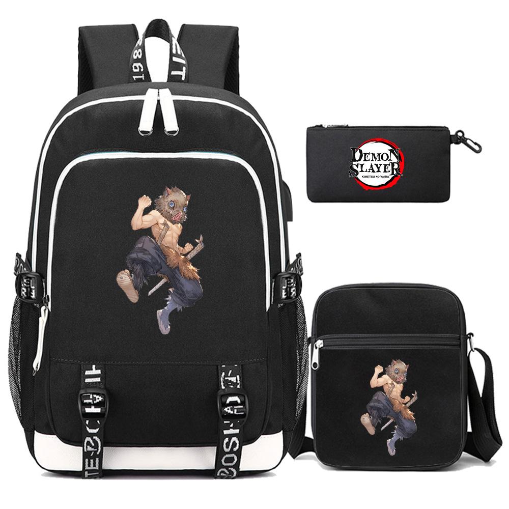 3Pcs/set Cartoon Demon Slayer Printed Backpack Large Capacity Bookbag Student Boy Girl School Bag Outdoor Laptop Travel Bag Gift