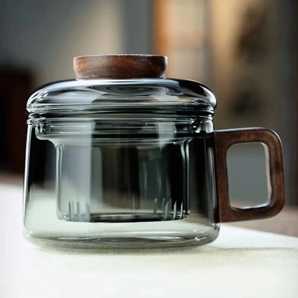 200ml Heat Resistant Glass Tea Infuser Cup with Filter and Wooden Handle Office Tea Separation Mug Flower Tea Infused Cups