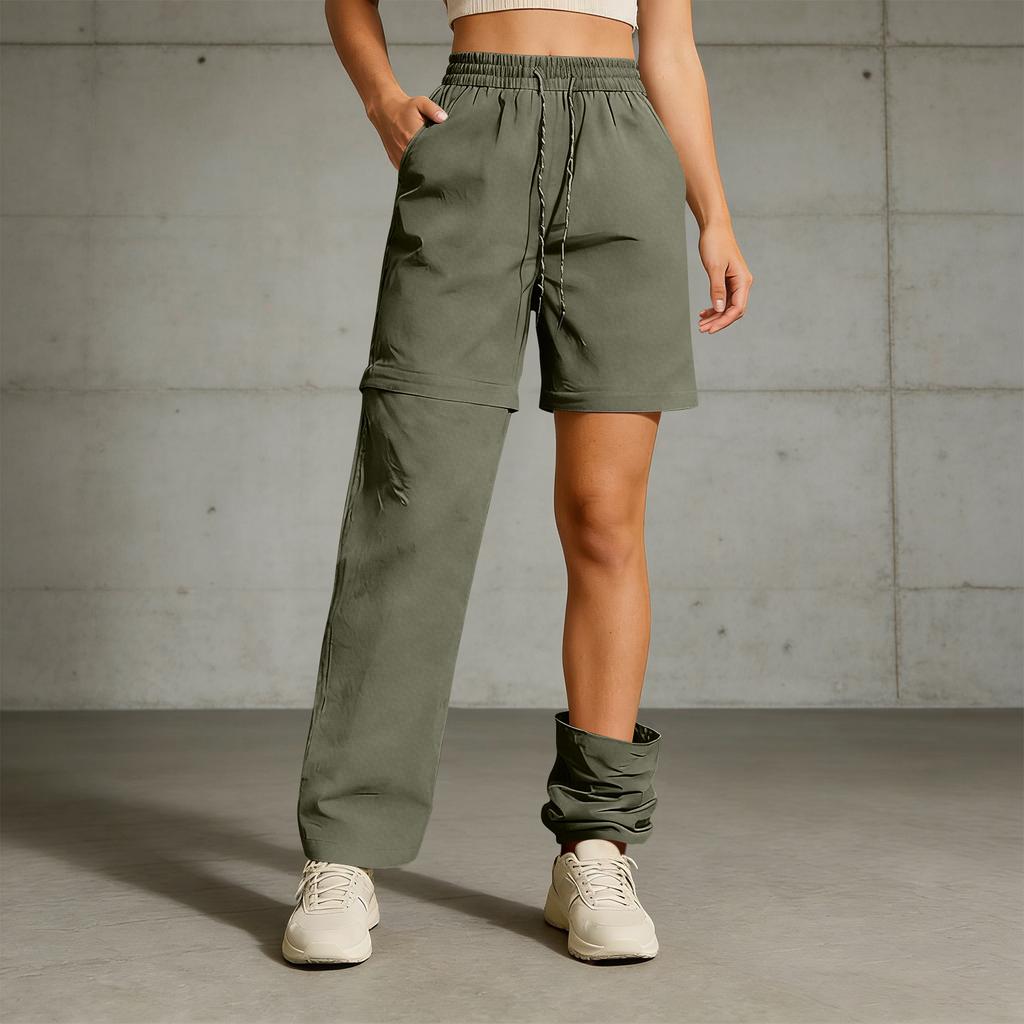 Women's Loose Straight-Leg Pants with Drawstring, Detachable Cargo Pants