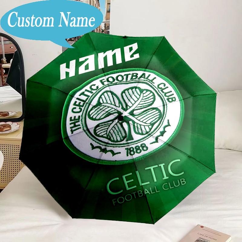 Custom Name Umbrella Celtic Football Crest Umbrella 8-Frame for Travel, Camping, Casual Lightweight Portable, Essential for Family Gifts