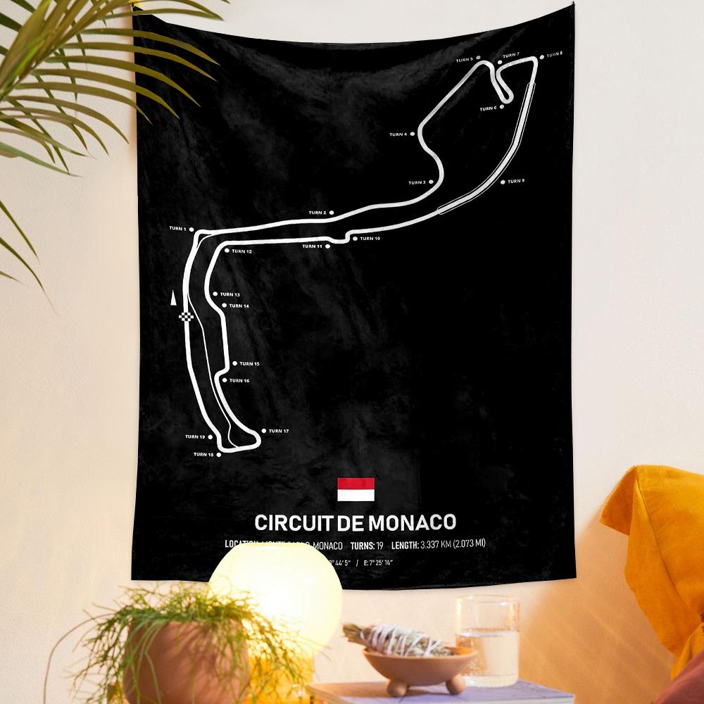 Circuit de Monaco Track Map Black F1 Racing Fans Wall Hanging Tapestry for Bedroom Wall Decor
