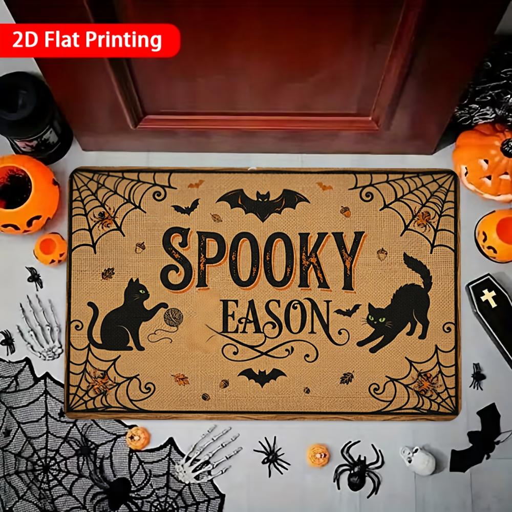 Wipe Your Paws Halloween Door Rug Cute Black Cat Pumpkin Front Entryway Carpet Autumn Leaves Patio Bedroom Floor Decoration