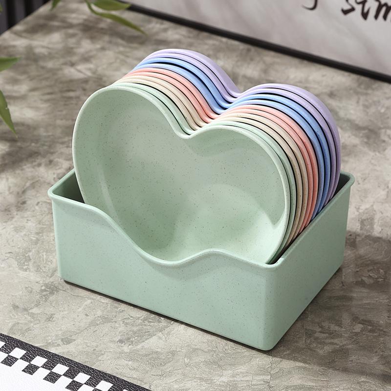 Creative Plates, Snacks, Simple Plates, Thickened Anti-Drop Spitting Bone Saucers, Plastic Fruit Plates, Love Shapes, Drop-Resistant Plates