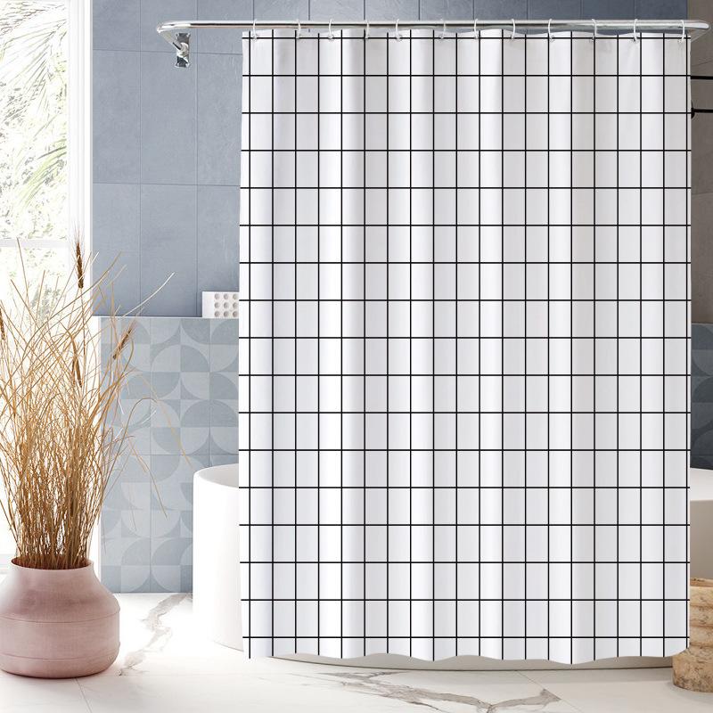 Creative Simple Digital Print Shower Curtain Waterproof Polyester Bathroom Curtain