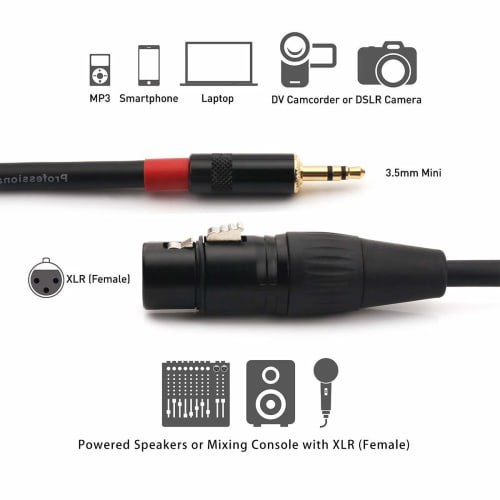 NANYI 3.5mm Stereo XLR (Female) Microphone Cable for Microphones or Professional Recording, Mixing (XLR Female 0.5m)