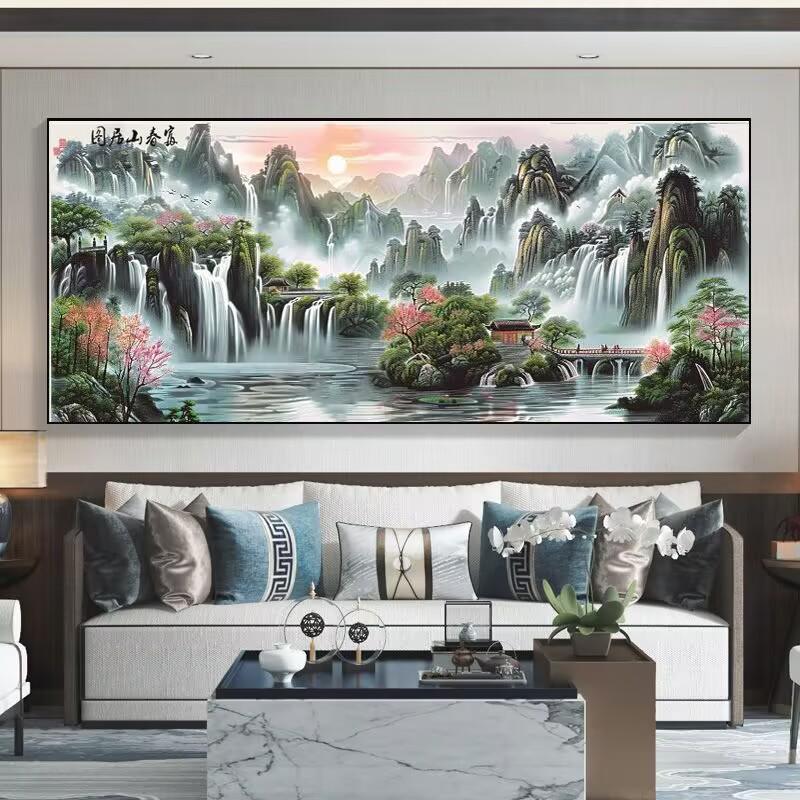 Flowing Wealth Landscape Cross-stitch: New Style Embroidery for Living Room or Study Room