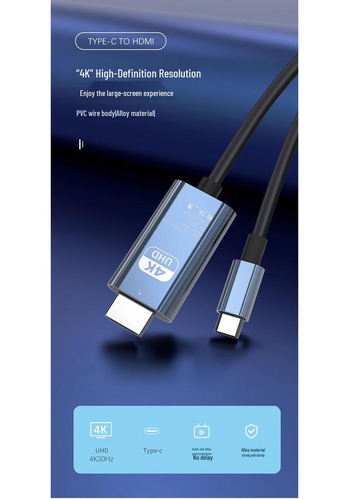 4K60Hz Type-C To HDMI Screen Mirroring Cable for Phones, Laptops, TVs