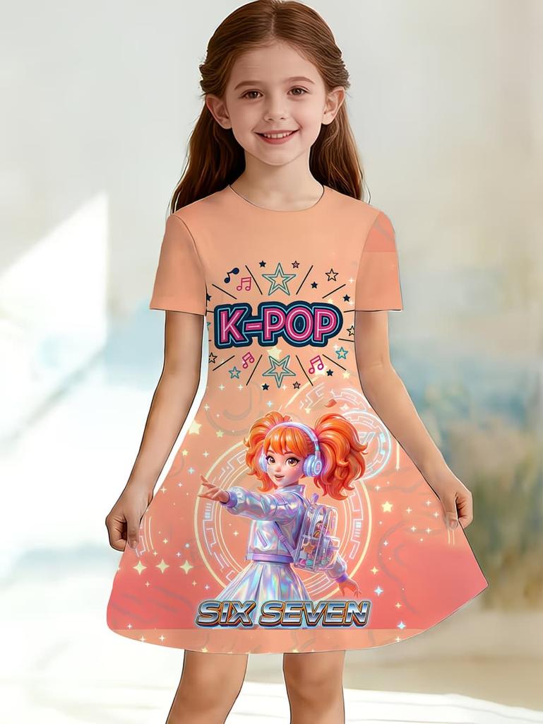 Kpop Cartoon Grafikkleid für Mädchen Lustiges Geschenk für Fans Harajuku Mädchen Kleidung Sommer Oberteile Kurzarmkleid Kinderkleidung