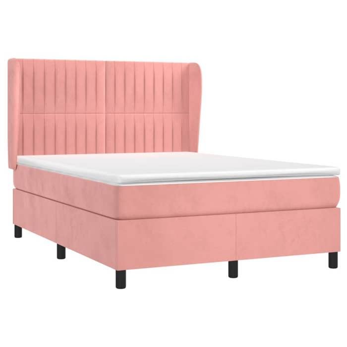 Lit avec sommier à lattes - Maison Exclusive - Matelas 140x190 cm - Velours rose - Tête de lit incluse
