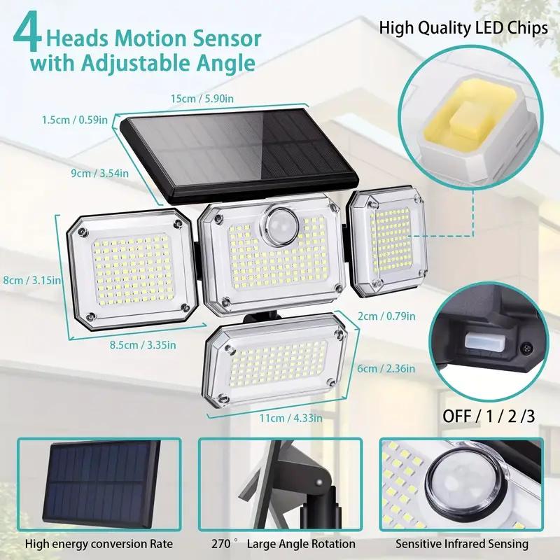 333LED Solar Powered Outdoor Light Motion Sensor with Remote Security Street Lamp Adjustable Waterproof Garage Garden Patio