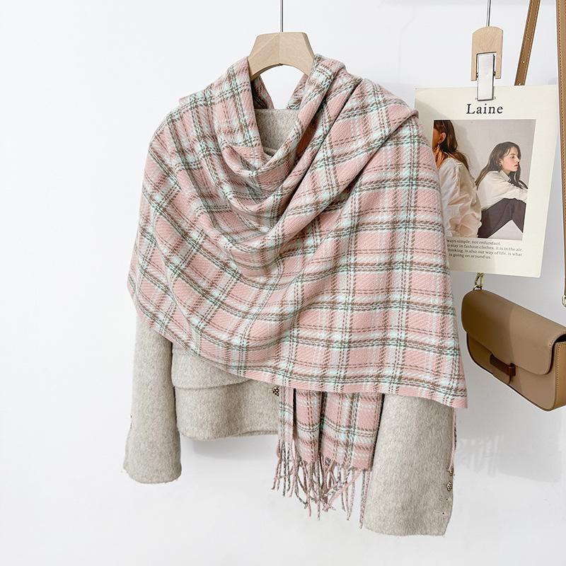 Women S Plaid Scarf Winter Warm Thick Faux Cashmere Versatile Shawl