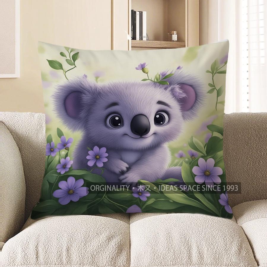 Home Decor Cute Koala With Flowers Throw Pillow Cover Pattern Cushion Cover Suitable For Sofa Bedroom Car Pillow Cover
