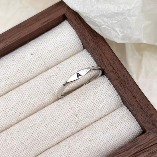 Yousheng Women Ring Simple Style Bright Luster Geometric Smooth Polished Adjustable Decorative Gift Alphabet A-Z Letters Initial Name Finger Ring
