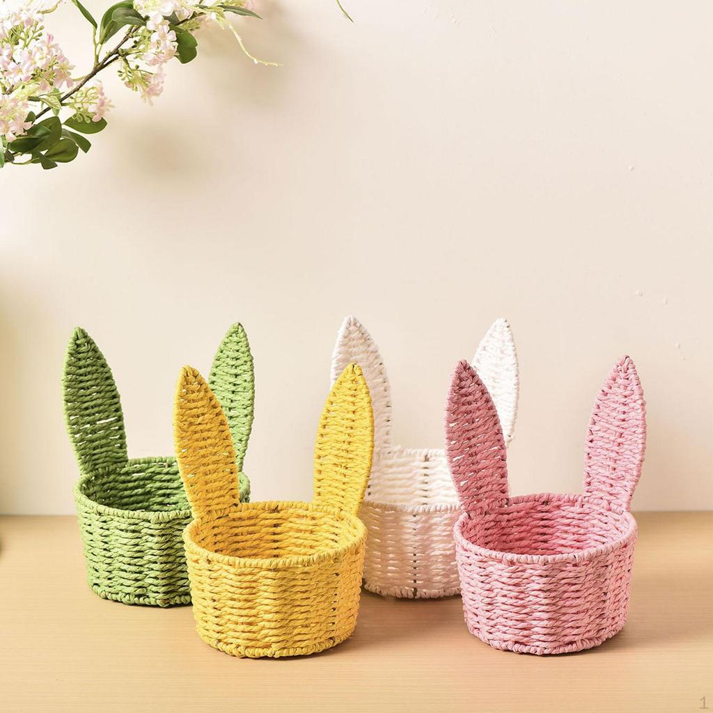 Easter Bunny Ear Woven Basket Organizer, Sturdy Decorative Paper Rope Design, Creative, Portable,