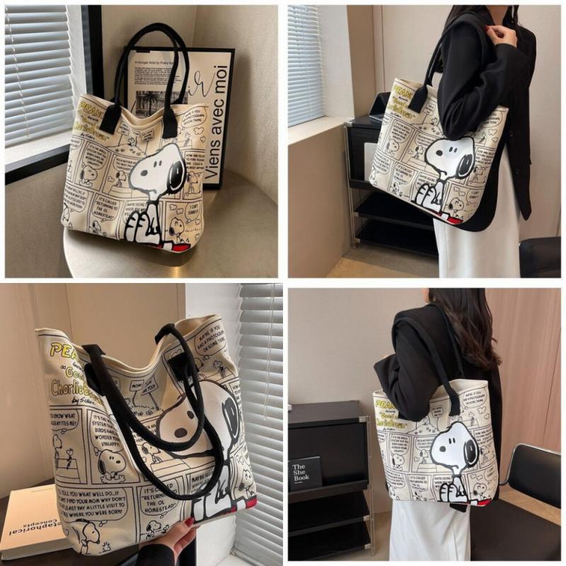 Sac à bandoulière en toile à motif Snoopy pour filles à la mode, compartiments internes multiples, sac à bandoulière décontracté pour tous les jours, sac de rangement grande capacité