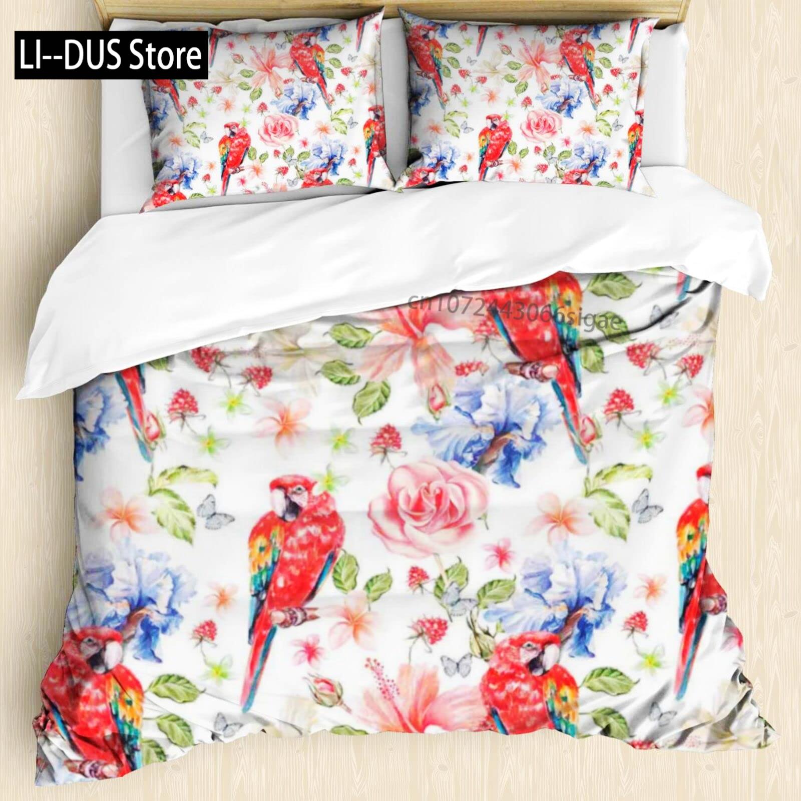 

Tropical Comforter Queen Full Size,Parrot Comforter Set,Green Leaves 3pcs Print Duvet Bedding Set 1 Comforter with 2 Pillowcases EU single(135x200cm)