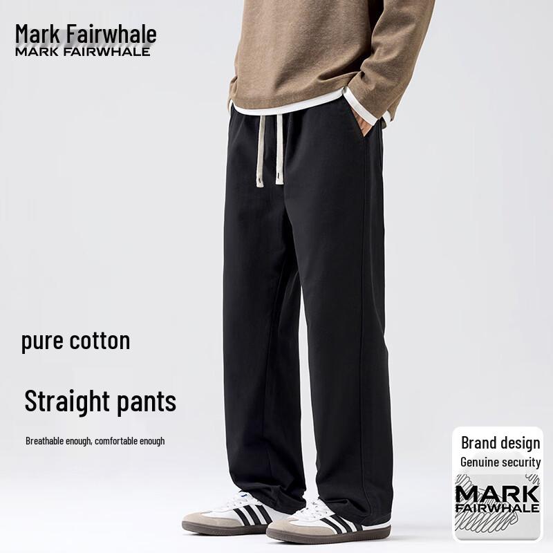 MARK FAIRWHALE Men s Pure Cotton Loose Straight Casual Pants 3XL чёрный