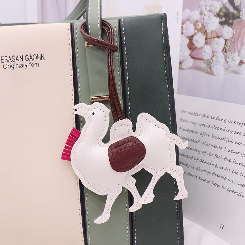 Women Leather Camel Bag Pendant Keychain Cartoon Animal Keyring Cute Ornament
