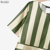 ZANZEA Women Short Sleeve Blouse and Pants Stripe Print Two Piece Suit Sets