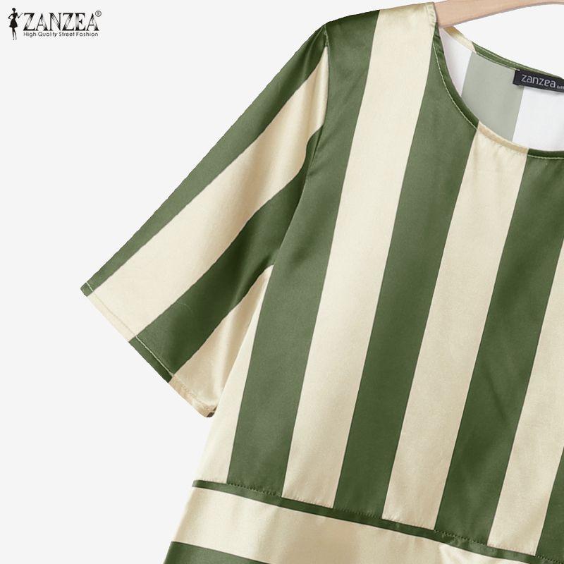 ZANZEA Women Short Sleeve Blouse and Pants Stripe Print Two Piece Suit Sets