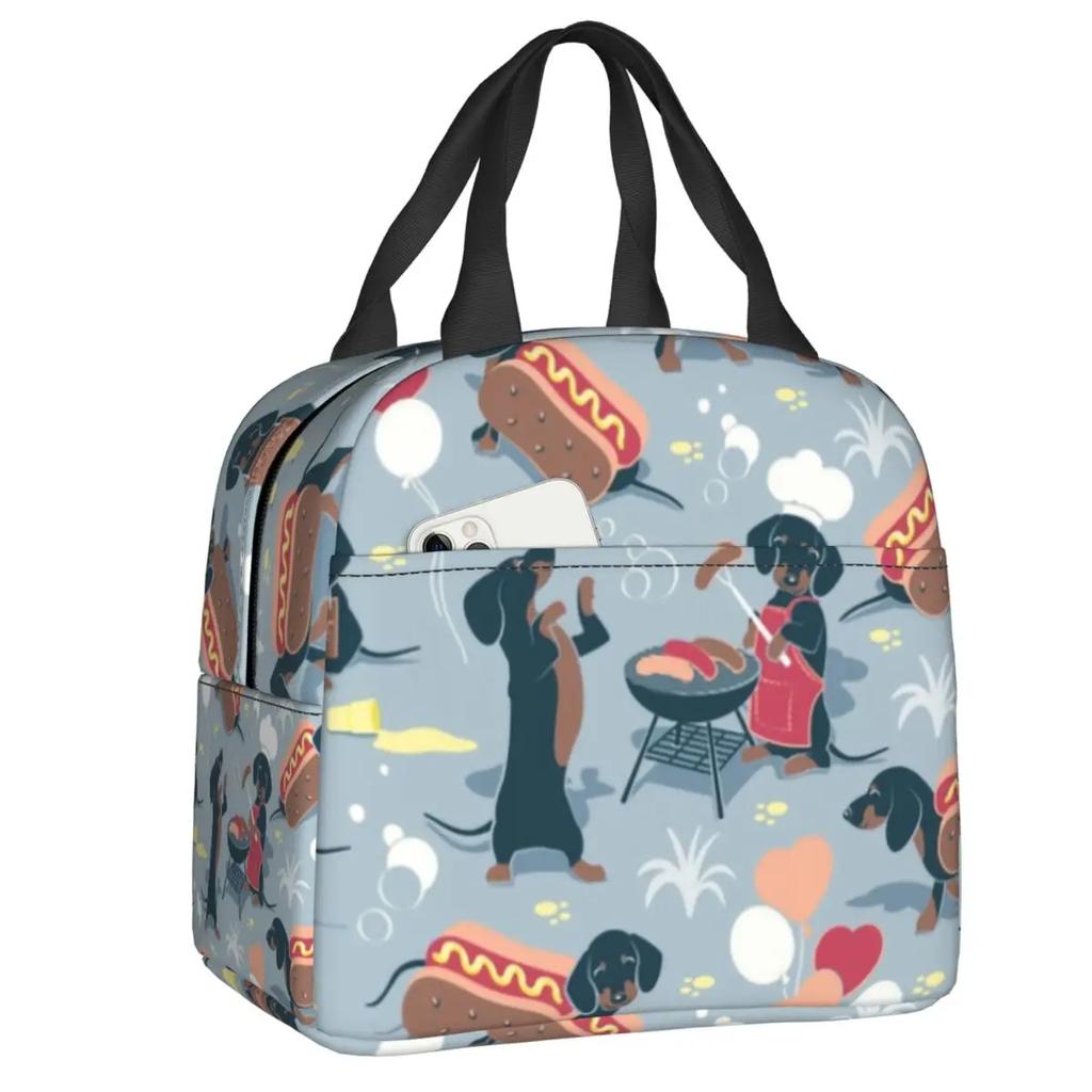 Dachshund Thermal Insulated Lunch Bag Women Badger Sausage the Wiener Dog Lunch Tote for Outdoor Camping Travel Storage Food Box