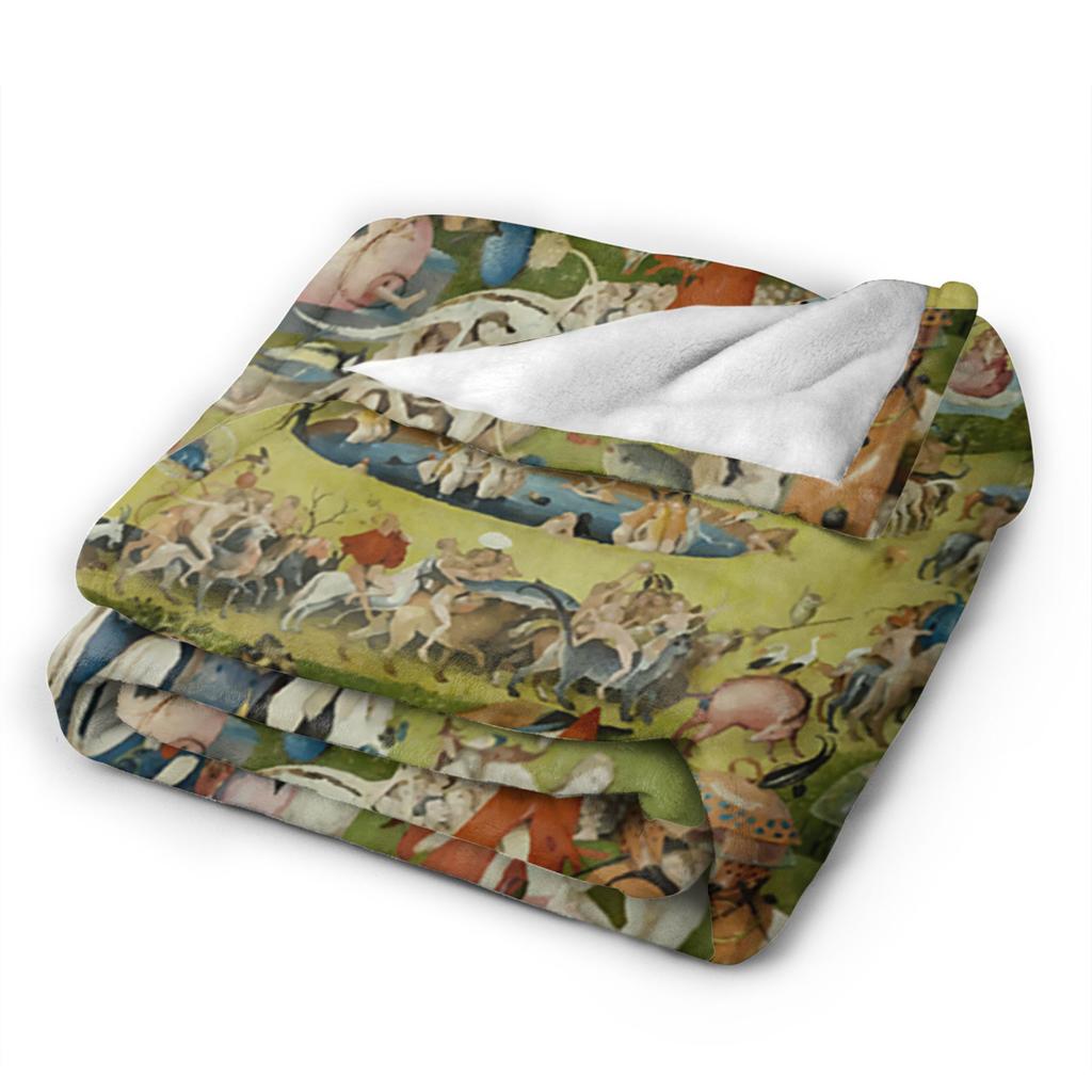 Hieronymus-Bosch Le Jardin des Délices Terrestres Couverture Tricotée Velours Art Super Douce Couverture Jetée pour Couvre-lits Couette