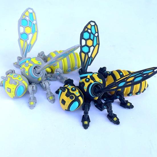 3D-printet Mekanisk Bi Figur, Samlerobjekt Cyberpunk Hvepsepynt med Bevægelige Led, Stresslindrende Leddelt Insekt Fidget Skrivebordslegetøj