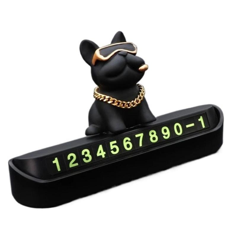 

Creative Geometric French Bulldog Car Phone Holder - Stylish Temporary Parking Sign with License Plate, Available in Red or Black, Includes