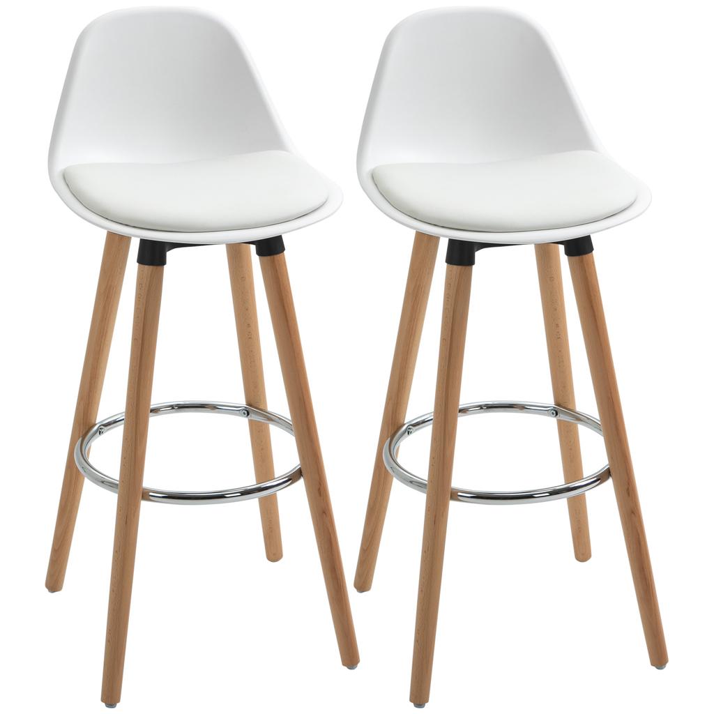 Set di 2 Sgabelli da Bar, Sedie da Bar, Design Scandi, Poggiapiedi, 43 cm x 43 cm x 91 cm, Naturale + Bianco