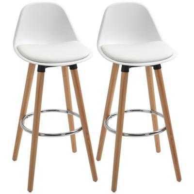 Ensemble de 2 Tabourets de Bar, Chaises de Bar, Design Scandinave, Repose-pieds, 43 cm x 43 cm x 91 cm, Naturel + Blanc