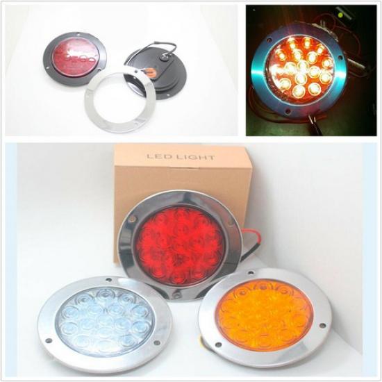 Car Truck 16-LED 12V-24V Round Clear Lens Red Tail Lights Back-up Reverse Lamps
