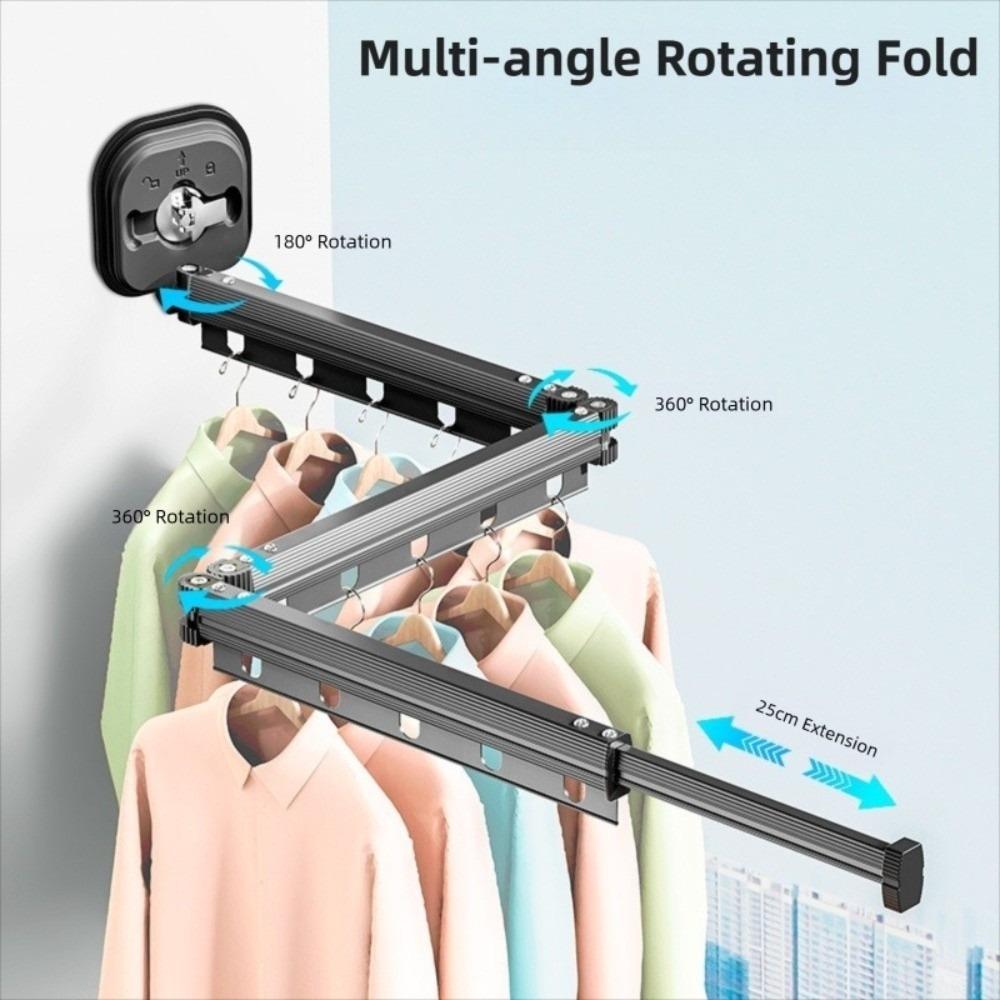 New Retractable Folding Clothes Hanger Space Saving Rotating Wall Mount Clothing Rack Extendable Clothesline Home Use