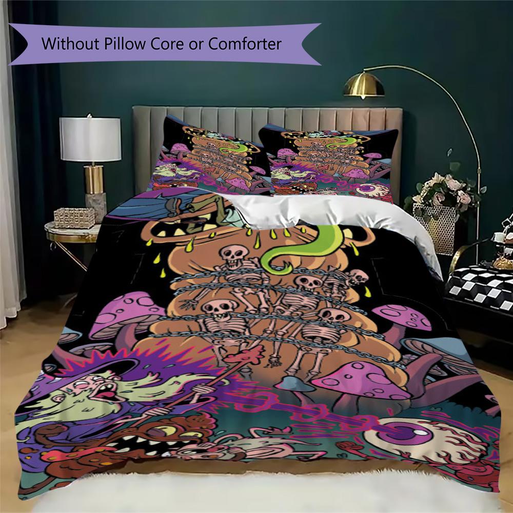 Cartoon Wizard and Monsters Pattern Bedding,Quilt Set Quilt Cover Pillowcase Home Birthday Gift (1*duvet cover+2*pillowcase,without core)SSJT0917507