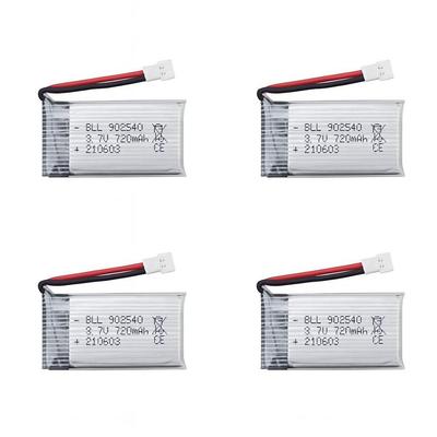 LiPo Battery Set 720mAh 3.7V – 4 Pack – Compatible with Syma X5, Cheerson CX-30W, Skytech M68, Wltoys F949 – 45x25x10mm – Silver