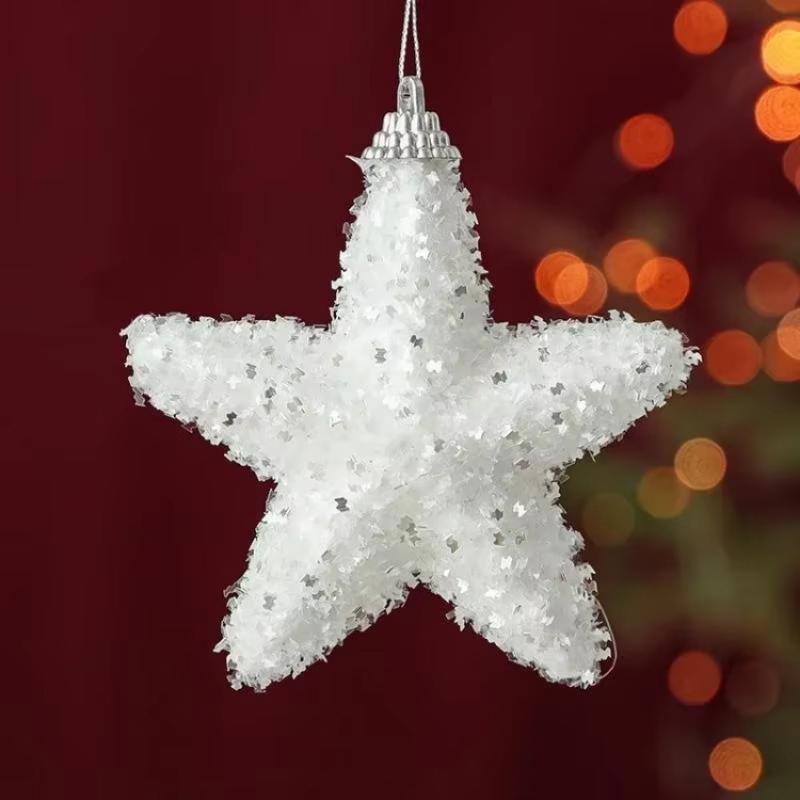 1 Pcs New Ornaments White Foam Stars Pentagram Icicle Gift Box Pendant Tree Hanging Decorations Shiny New Year Festival Decors