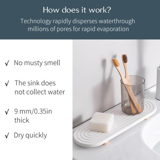 Rutschfeste Spülbeckenmatte mit auslaufsicherem Rillendesign Schnell trocknendes Kieselgurstein-Tablett für Badezimmerwaschtisch-Arbeitsplatten-Organizer