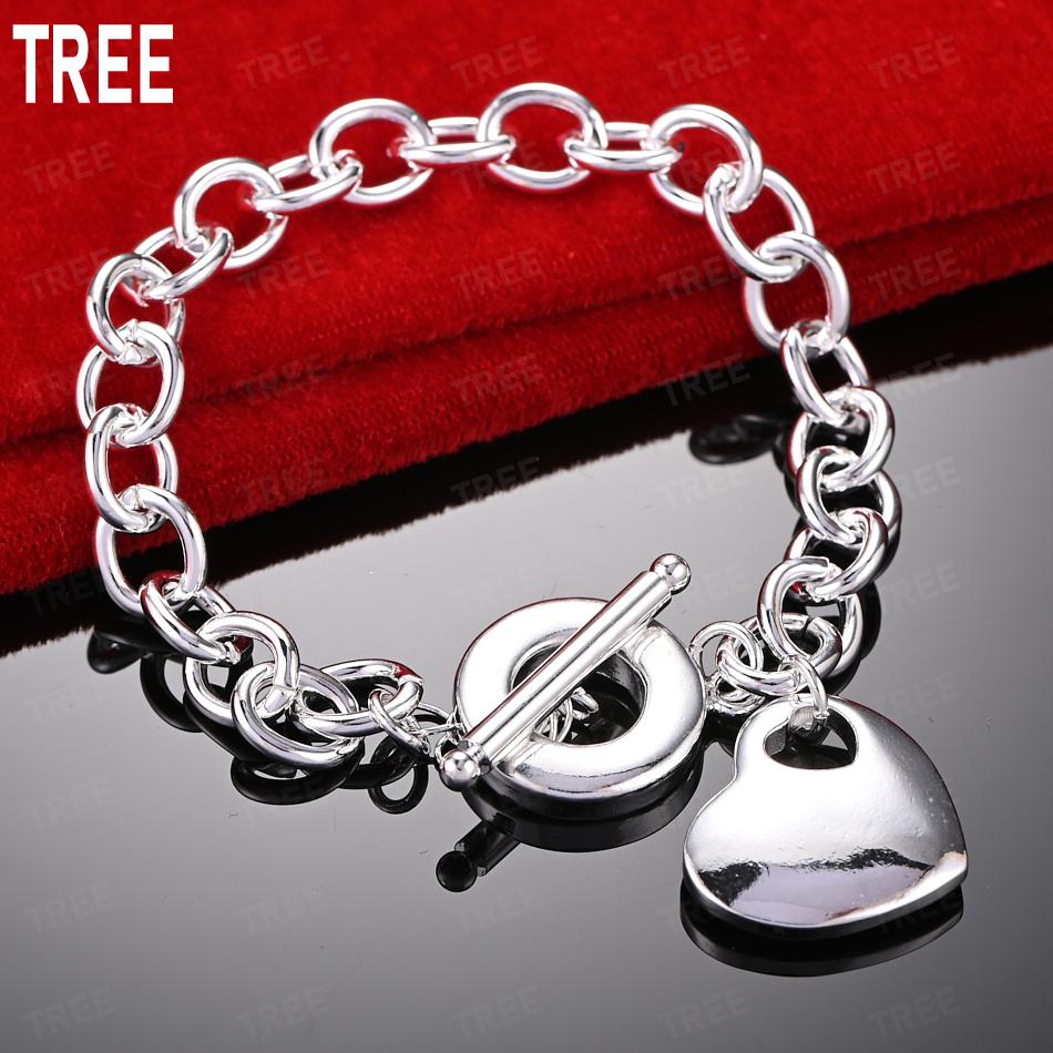 925 Sterling Silver Simple Romantic Heart Bracelet-Exquisite Gift Jewelry 20CM